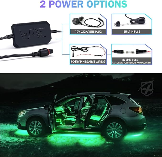 Xprite 8Pcs Car RGB LED Strip Lights, Exterior Underglow & Interior Bluet...