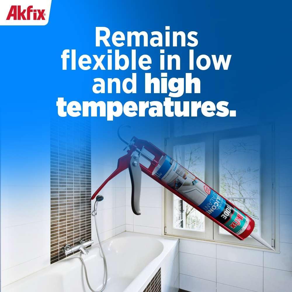 Akfix 100E RTV White Silicone Caulk (12x10.1 fl.oz.) - 100% Waterproof Silico...