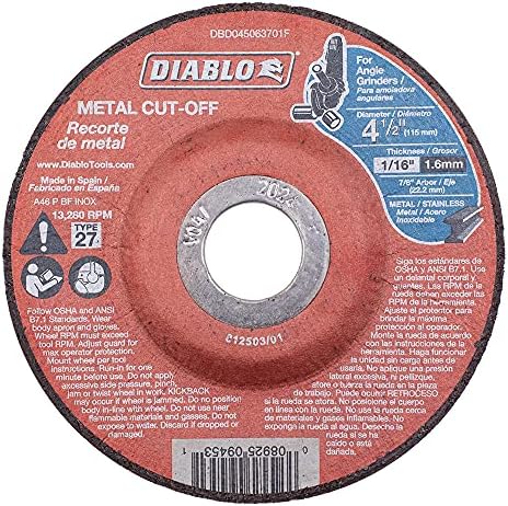 DIABLO 4 1/2 INCH METAL CUT-OFF DISC .0625 INCH THICK - 7/8 INCH (22.2mm) ARB...