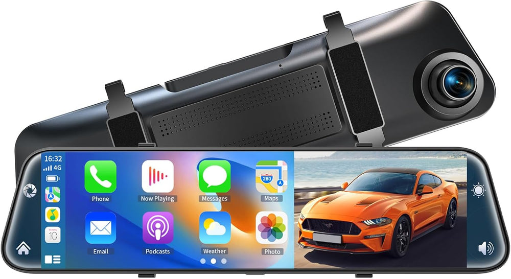 4K Rear View Mirror Camera with Carplay&Android Auto 12" Mirror Dash...