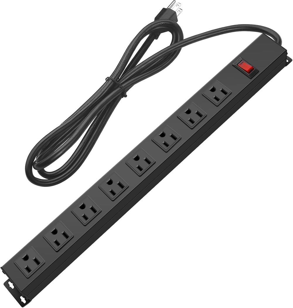 Metal 8 Outlet Mountable Power Strip, Wall Mount Outlet Heavy Duty, Wide Spaced