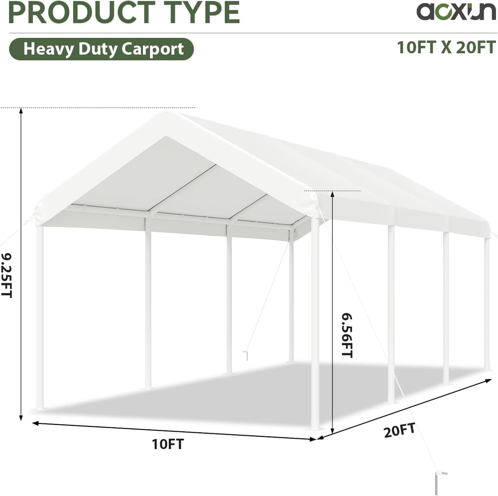 Aoxun 10x20 FT Carport, Heavy Duty Car Canopy Portable Garage, White