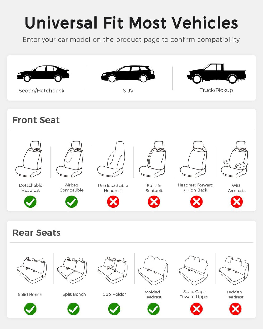 Huidasource Universal Car Seat Cover, Car Seat Cover Set Nappa Leather with L...