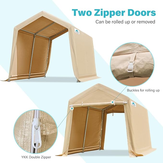 ADVANCE OUTDOOR 8x14 ft Steel Metal Peak Roof Portable Garage Shelter Storage
