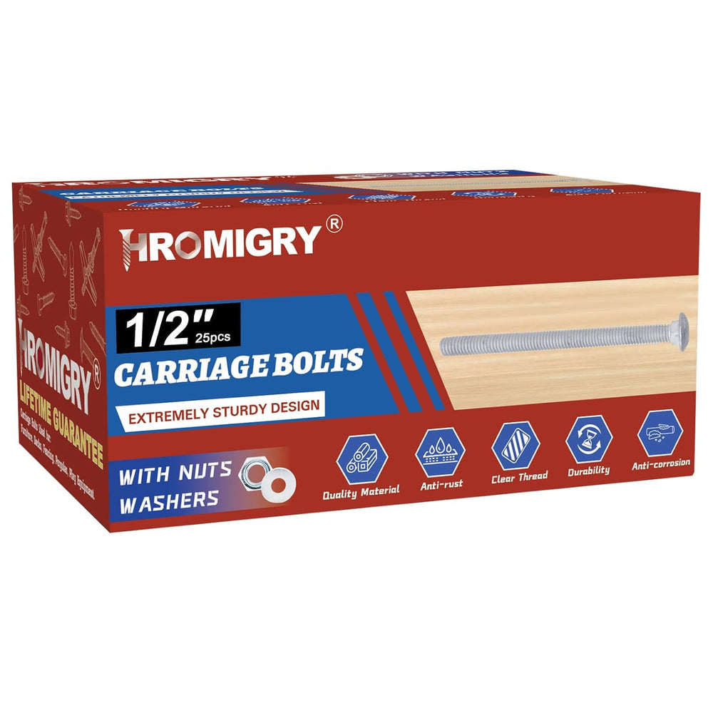 1/2" x 5" Carriage Bolts (25 PCS), Hot Dip Galvanized, Heavy Duty R...
