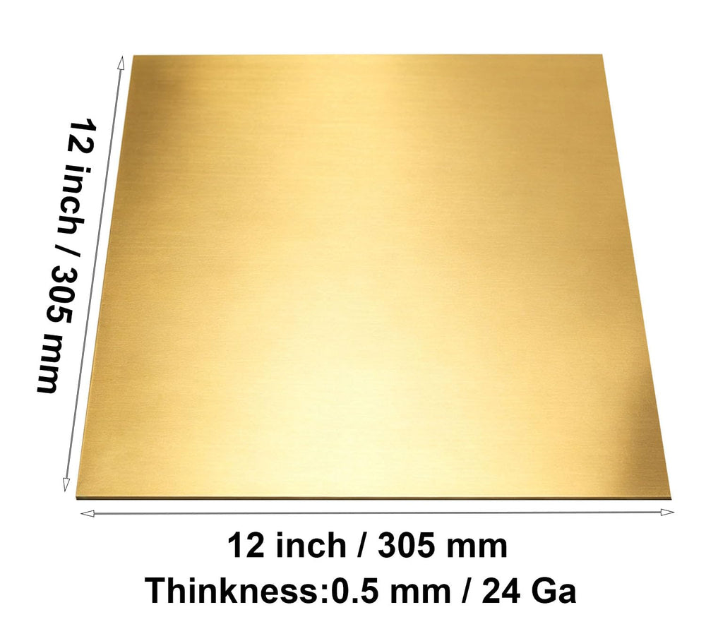 Brass Sheet, 2pcs,12"x12"-24Gauge(0.5mm)๏ผNo Scratches, Protective F...