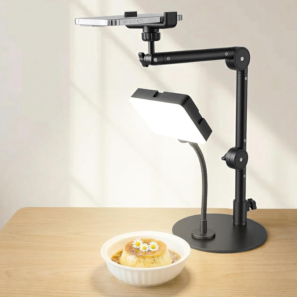 Overhead Phone Mount, 360° Adjustable Height & Position,Selfie Lights