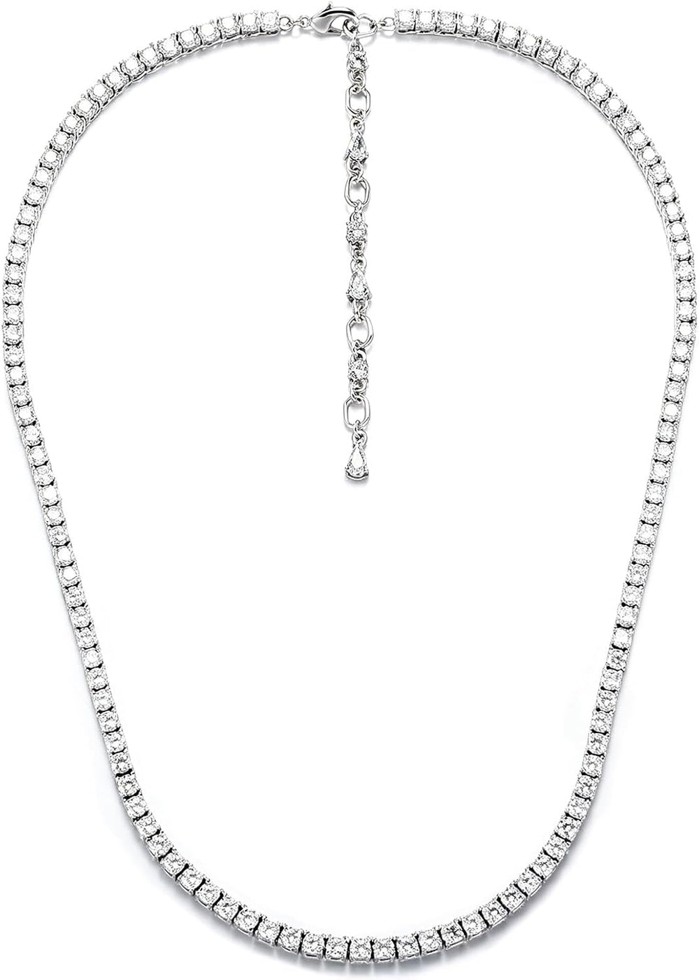 3mm Tennis Necklace for Women Men 5A CZ Round Cut White Gold Plated