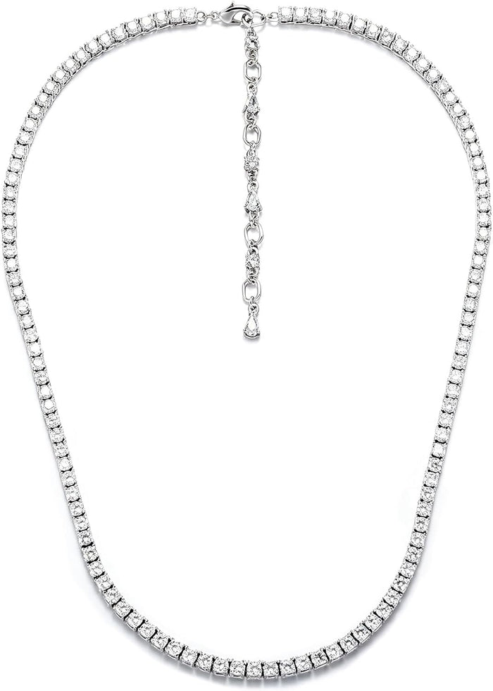 3mm Tennis Necklace for Women Men 5A CZ Round Cut White Gold Plated