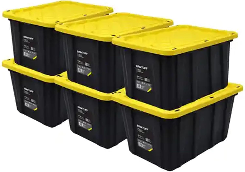 Ramtuff Heavy Duty Stackable Storage Container with Lid, 27 Gallon, 6-Pack