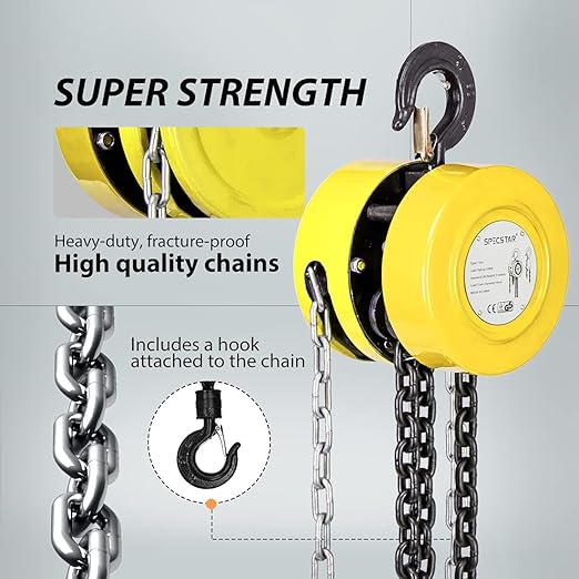 SPECSTAR Hand Chain Hoist 1 Ton 2200 Lbs Capacity 10 Feet