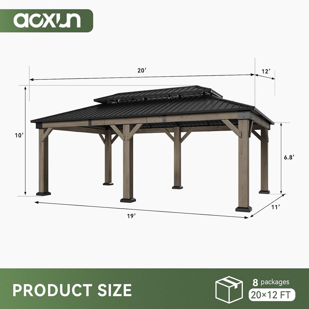 Aoxun 12x20 FT Heavy Duty Cedar Wood Carport, Double Galvanized Steel Roof