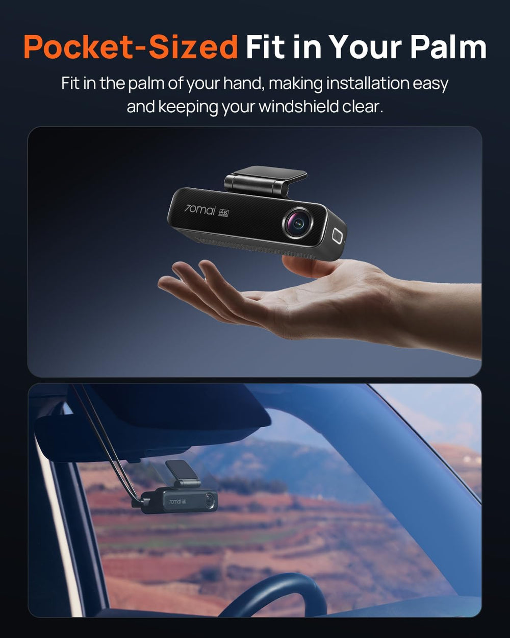 70mai 4K Dash Cam Front and Rear for Cars, STARVIS 2 IMX678 Super Night Visio...