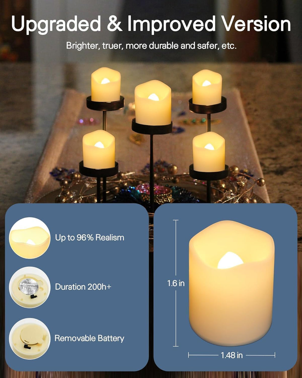 SHYMERY Flameless Votive Candles,50 Pack Flickering Electric Fake Battery Ope...