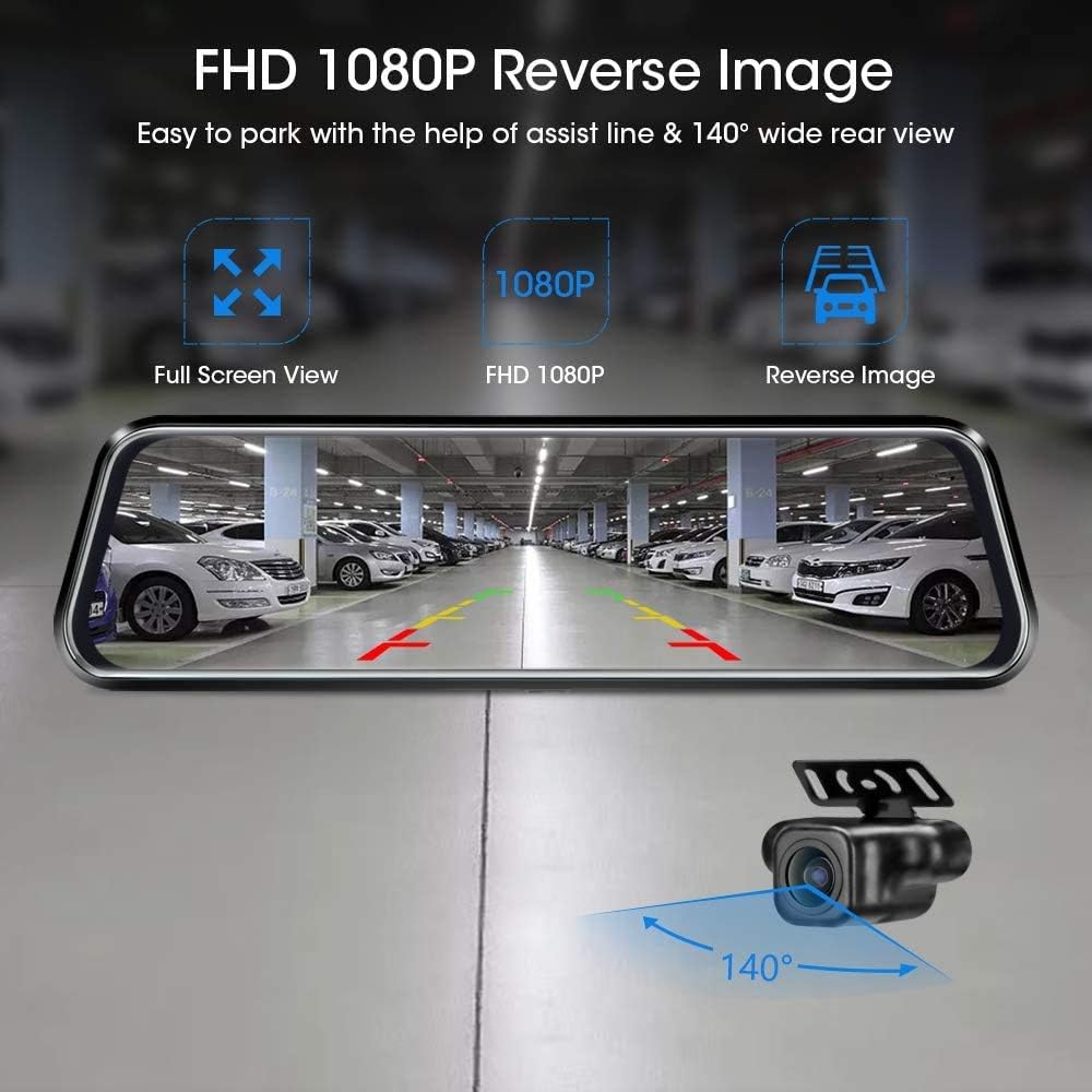 10’’ Mirror Dash Cam Front and Rear View Mirror Camera Night Vision for Car