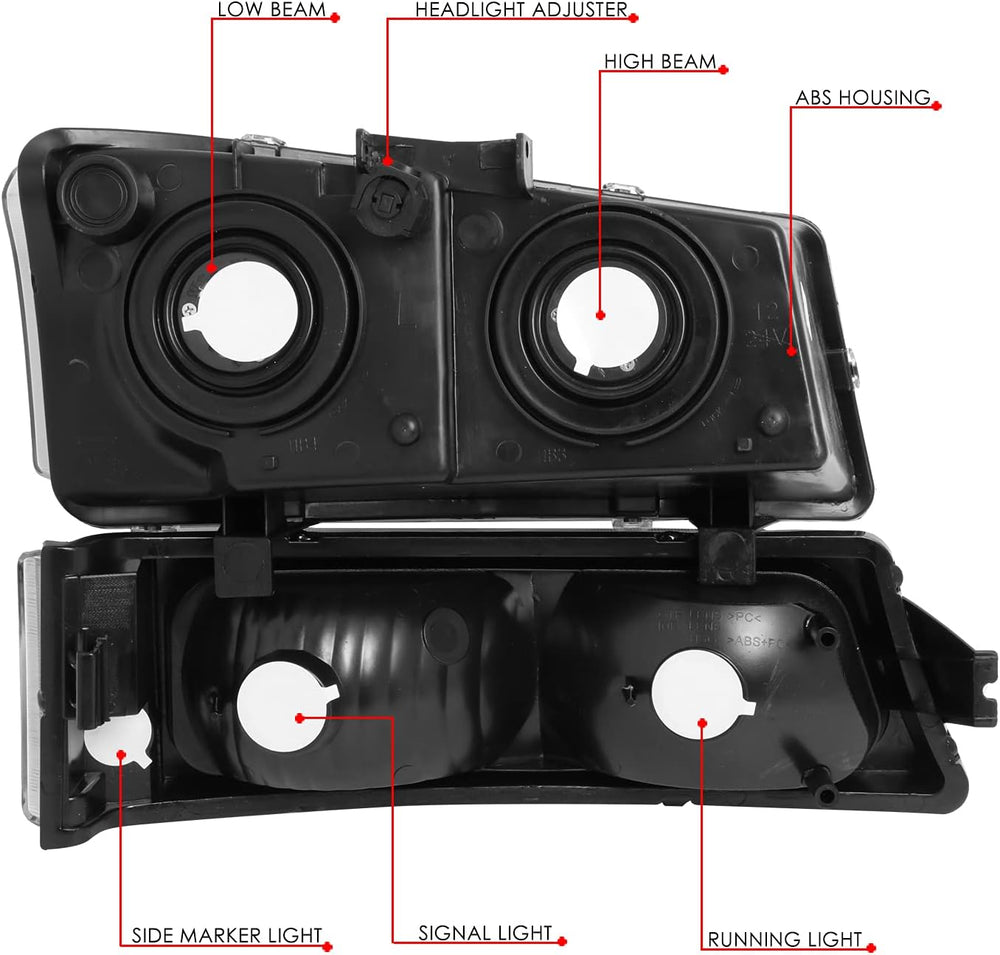 DNA MOTORING Pair Headlight Assembly Compatible with 2003-2006 Chevy Silverad...