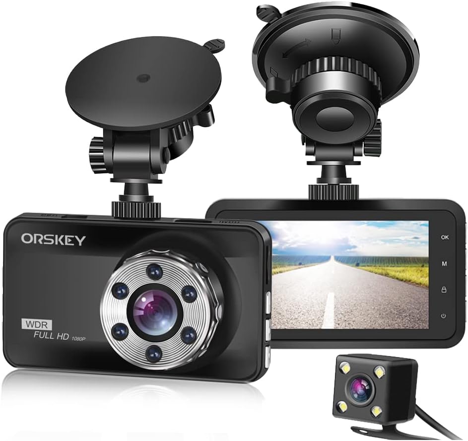 ORSKEY Dash Cam Front and Rear 1080P Full HD Dual Dash Camera in Car Camera D...