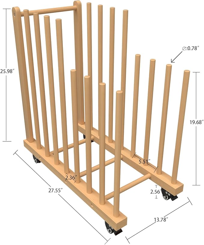 Art Storage Rack with Handle&Caster Wheels, Wooden Art Canvas Storage Stand