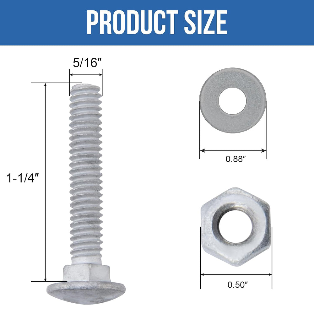 5/16" x 1-1/4" Carriage Bolts (100 PCS), Hot Dip Galvanized, Heavy ...