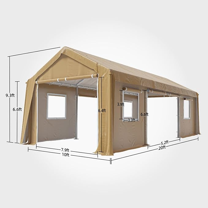 10x20FT Portable Garage, Galvanized Frame & 180 g PE Waterproof Canopy