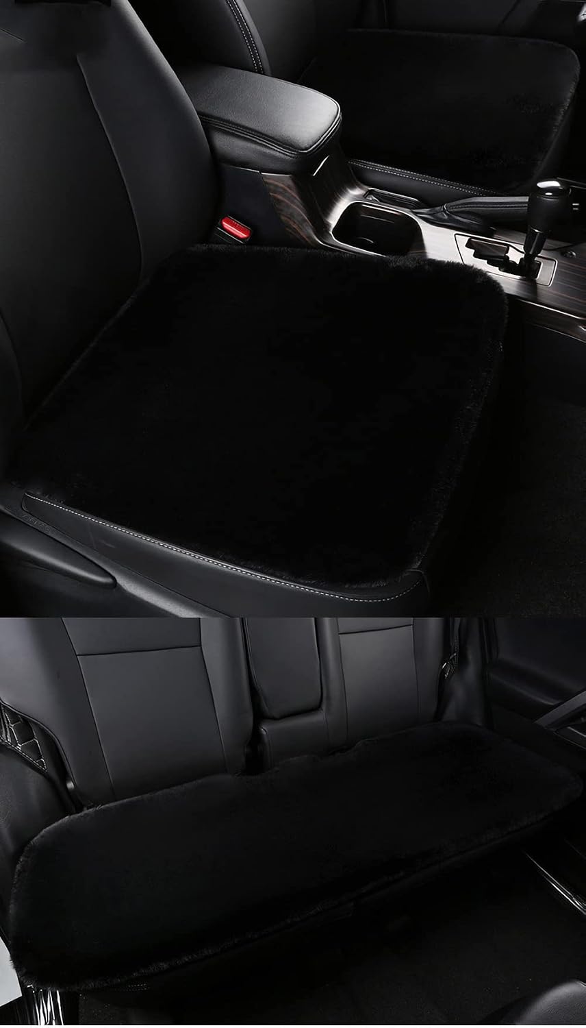 3Pcs Car Seat Covers Fluffy Wool Car Interior Front & Back Seat Cover,Black