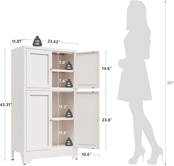 White Bathroom Floor Cabinet, Metal Storage Cabinet