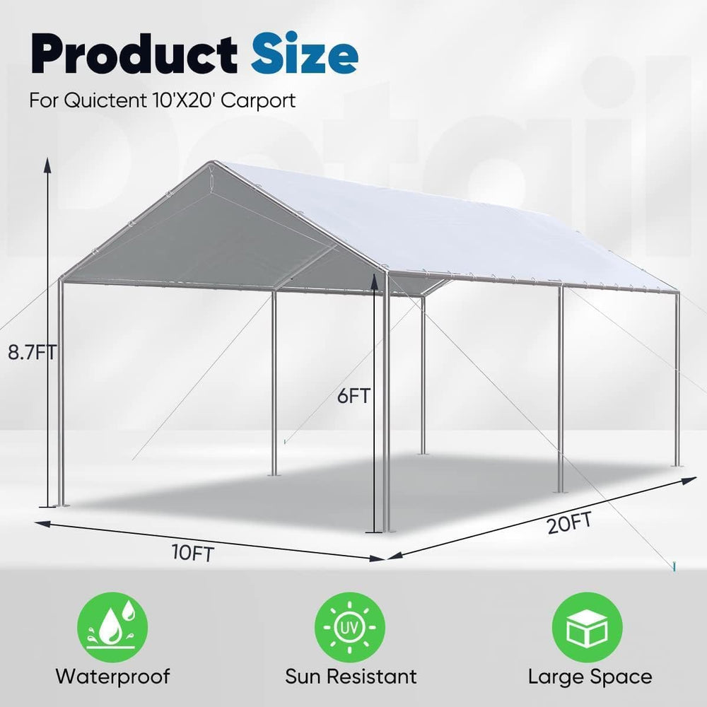 Quictent 10x20 ft Heavy Duty Car Canopy Galvanized Frame Carport Outdoor Part...