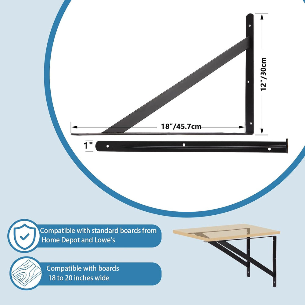 8 Pack 18 Inch Heavy Duty Metal Shelf Brackets (457x295mm) - 90 Degree Wall M...