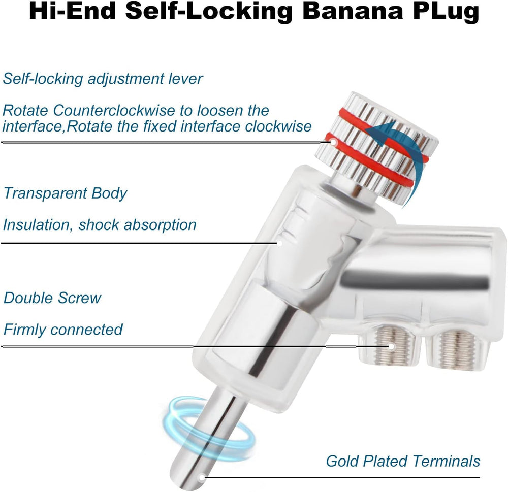 Monosaudio 8Pcs Locking Banana Plug 45 Degree Double Screw(Rhodium Plated)