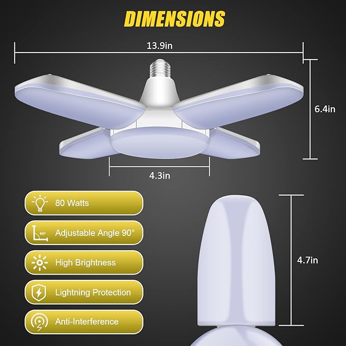 LED Garage Lights 4 Pack, 80W LED Shop Light