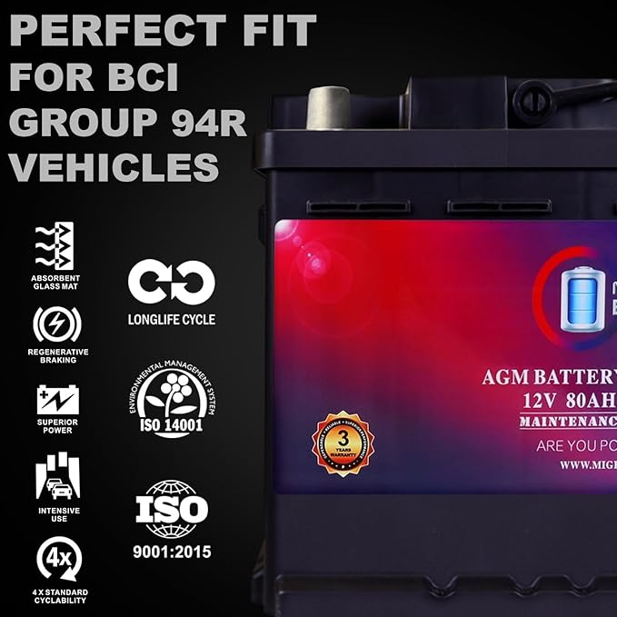 Mighty Max Battery MM-H7 Start and Stop Car BCI Group Size 94R 12V 80AH