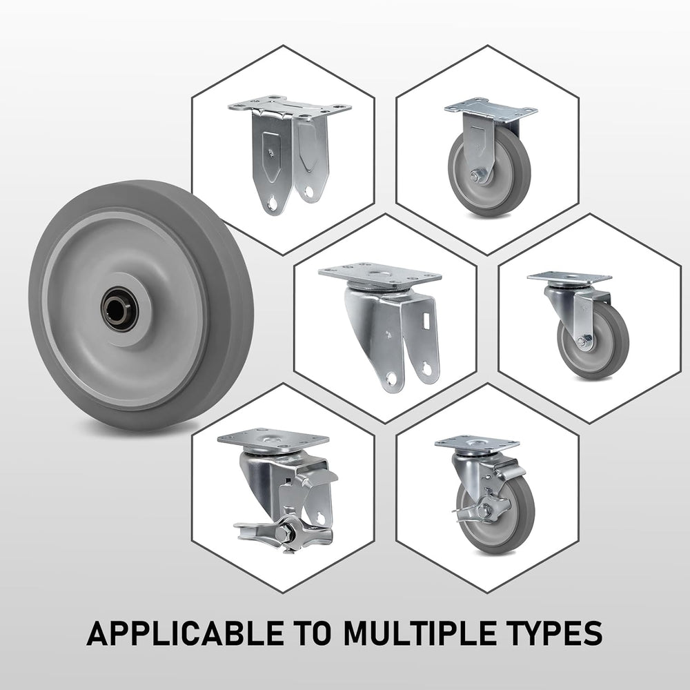 5 Inch Thermoplastic Rubber Caster Wheels (Set of 4) – Heavy Duty, Precision ...