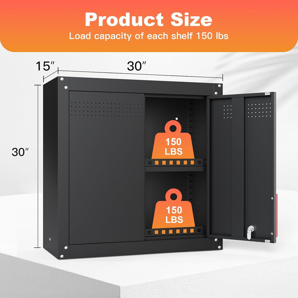30" Metal Garage Wall Cabinet,Metal Wall Cabinets with Lock & Adjust...