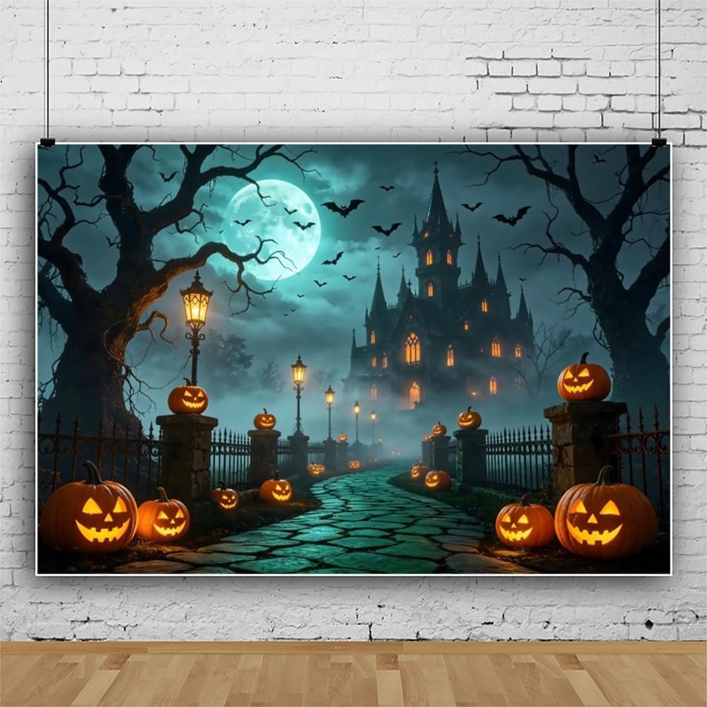 Leowefowa Horror Halloween Castle Backdrop Dark Dead Forest 10x8f