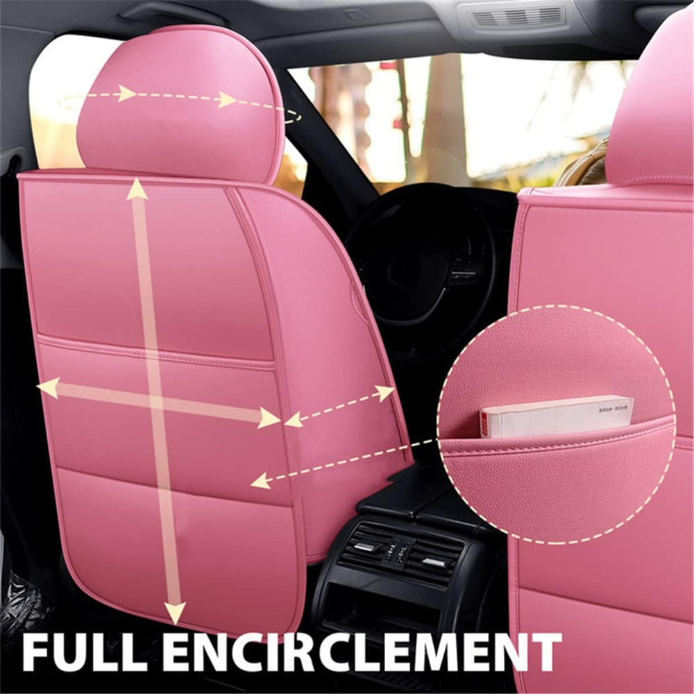 Car Seat Covers Full Set,Universal Pink PU Leather Auto Seat Protectors