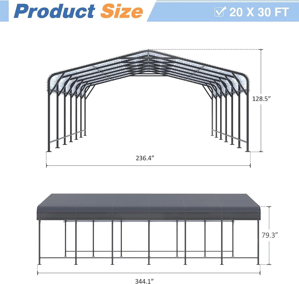 AirWire 20x30 FT Metal Carport Canopy with Reinforced Base