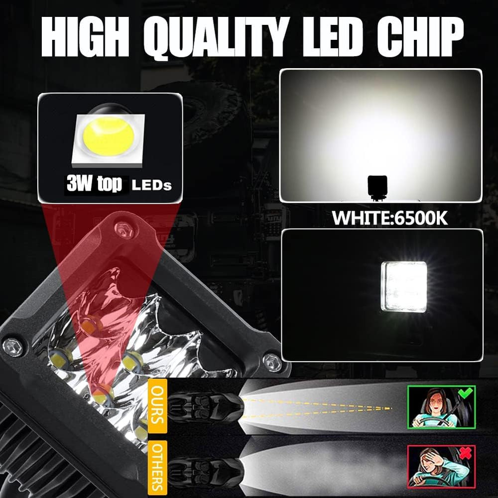 Motorcycle Fog Lights, 2'' Inch 27W Spot Mini Cube Work Driving Pod L...