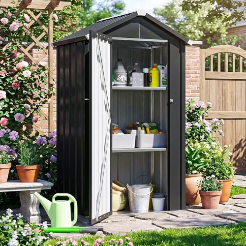 Aoxun Vertical Outdoor Storage Cabinet 2.5’x2’ with Floor & Shelves Black