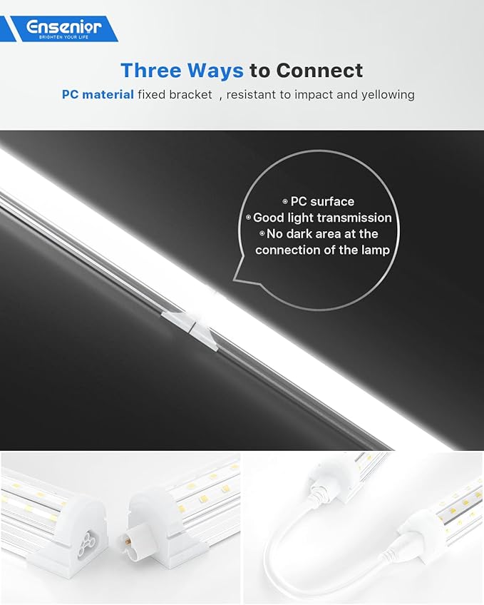 Ensenior 6 Pack 4 FT Led Shop Lights, 6000K Clear White, 5000LM Super Bright