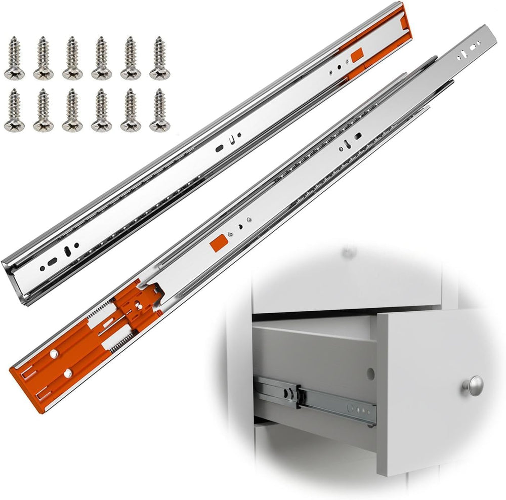 2 Pair Side‑Mount 3‑Section Full Extension Soft‑Close Drawer Slides,16 Inch /...