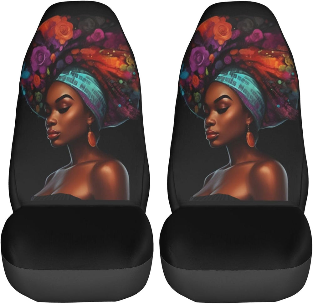 Delerain Car Seat Covers Set 2Pcs, Black African Women Glitter Universal Fron...