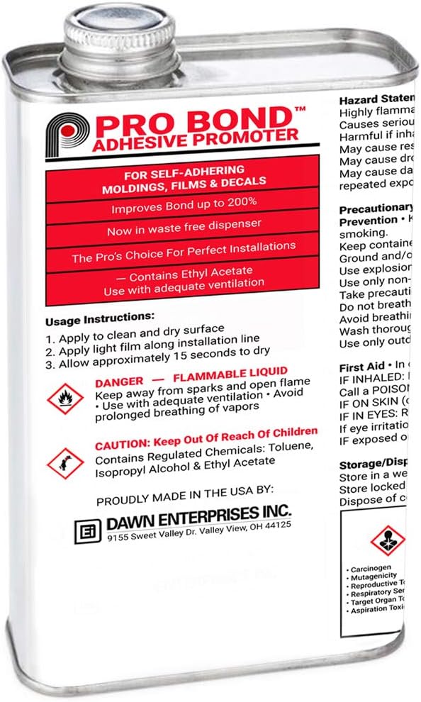 Pro Bond Adhesive Promoter for Vinyl, Wraps, Window Tint, Automotive Molding ...