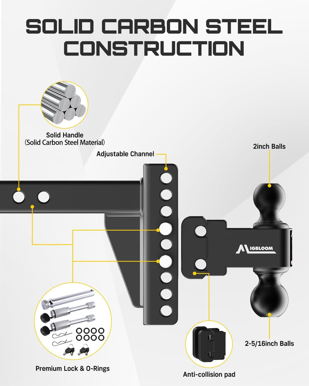 Adjustable Trailer Hitch for 2" Receiver, Heavy Duty Drop Hitch with 6&q...