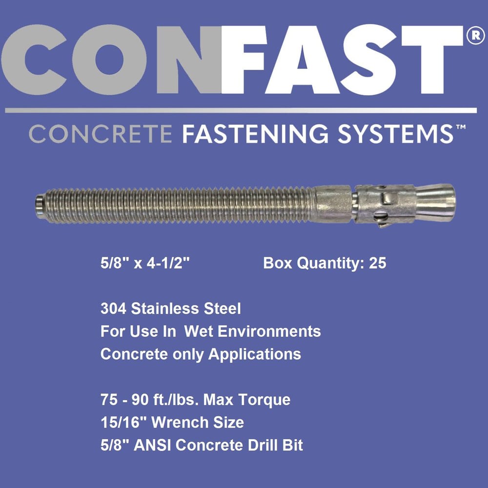 CONFAST 5/8" x 4-1/2" Stainless Steel Wedge Anchor (25 per Box)
