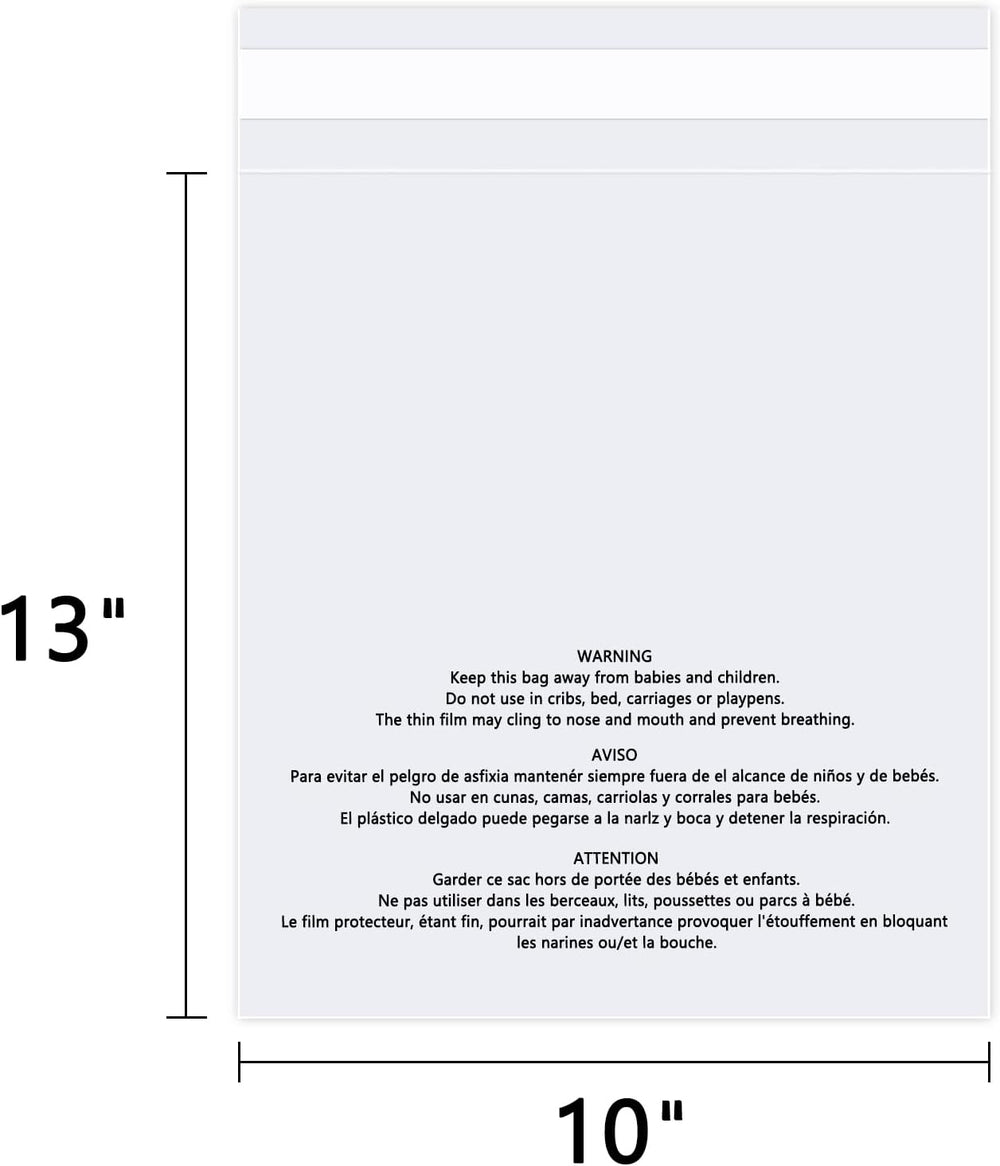 10" x 13" (1000 Count) Clear Poly Bags with Suffocation Warning