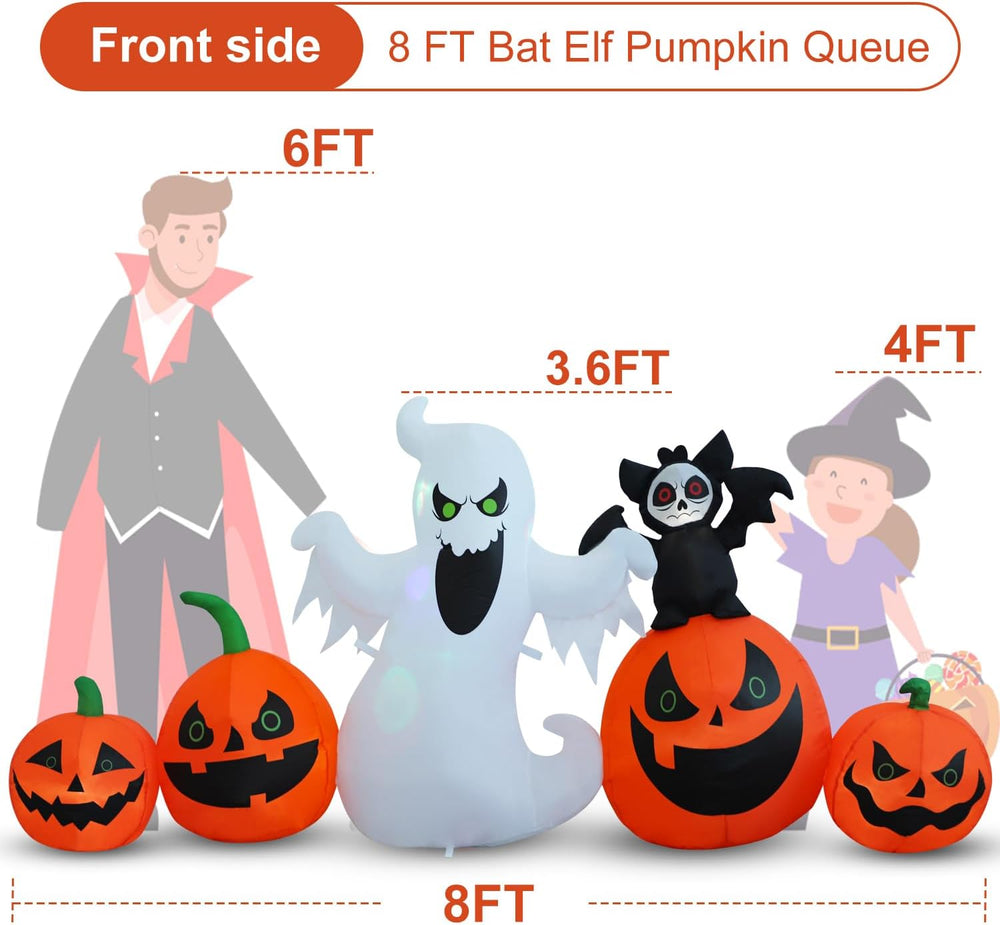 HZGDEJTG 8ft Bat Pumpkin Row Stand Halloween Inflatable Outdoor Decoration, Y...