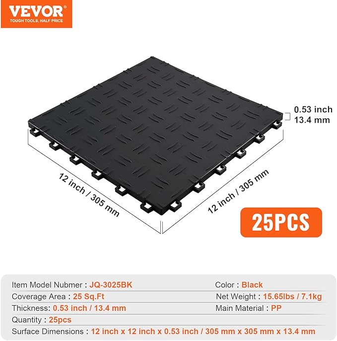 VEVOR Garage Tiles Interlocking, Non-Slip Double-Sided Texture Garage Floorin...