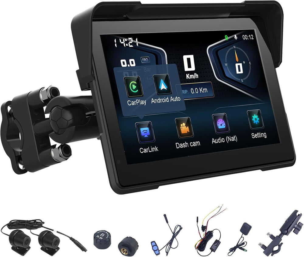 7" Waterproof Motorcycle GPS Navigation, CarPlay & Android Auto