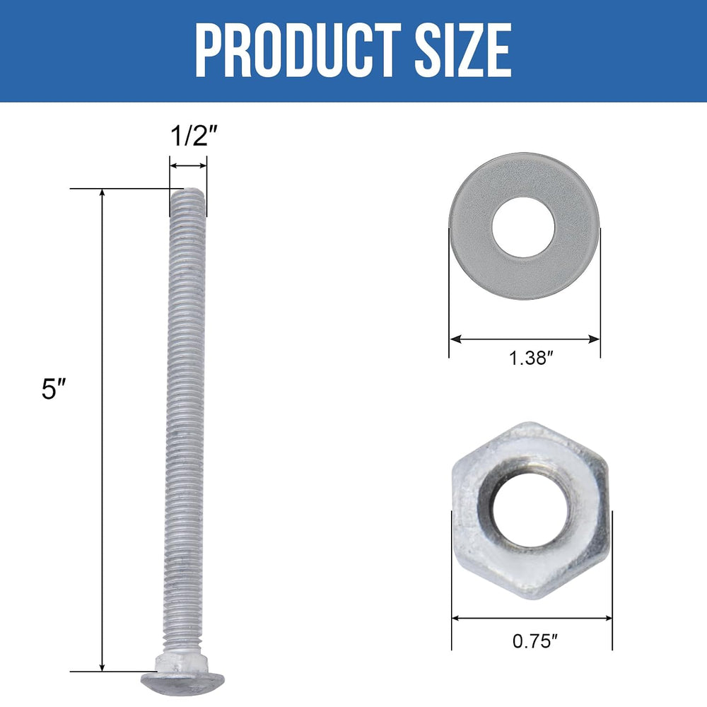 1/2" x 5" Carriage Bolts (25 PCS), Hot Dip Galvanized, Heavy Duty R...