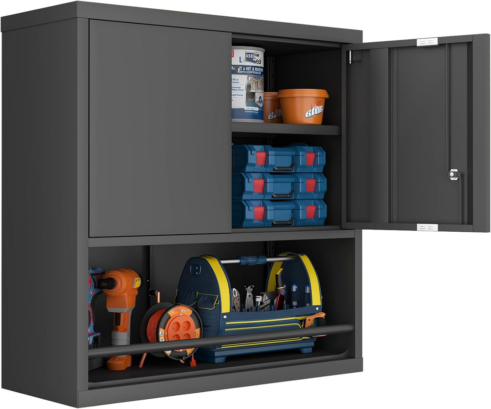 Locking Metal Garage Wall Cabinet with Doors and Shelf